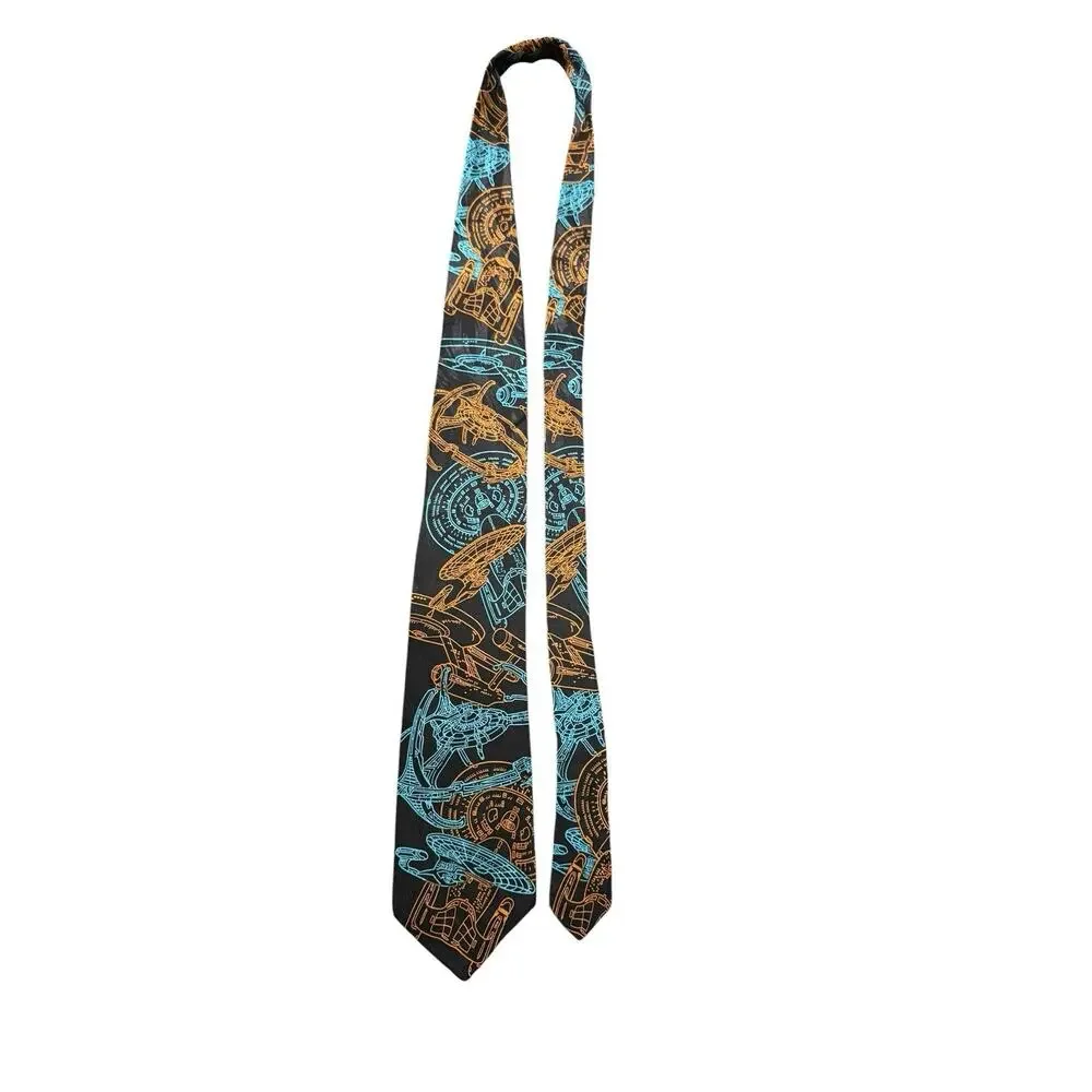 Ralph Marlin RM Style Star Trek Enterprise & Space station Vintage Necktie 1994
